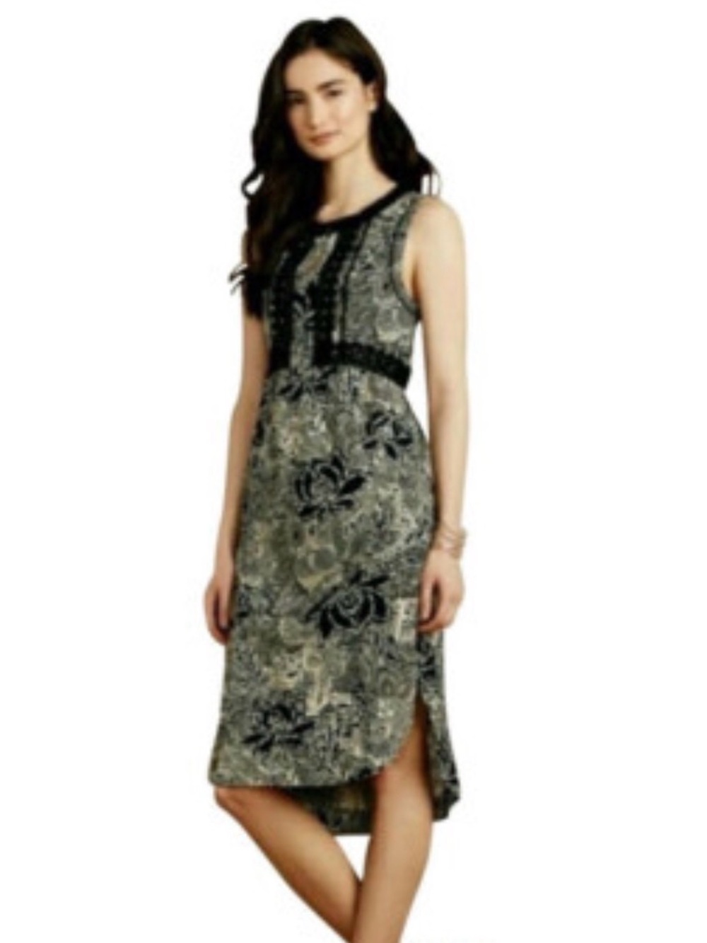 Holding Horses Anthropologie Suraja Mai black floral midi women’s dress 8 m
